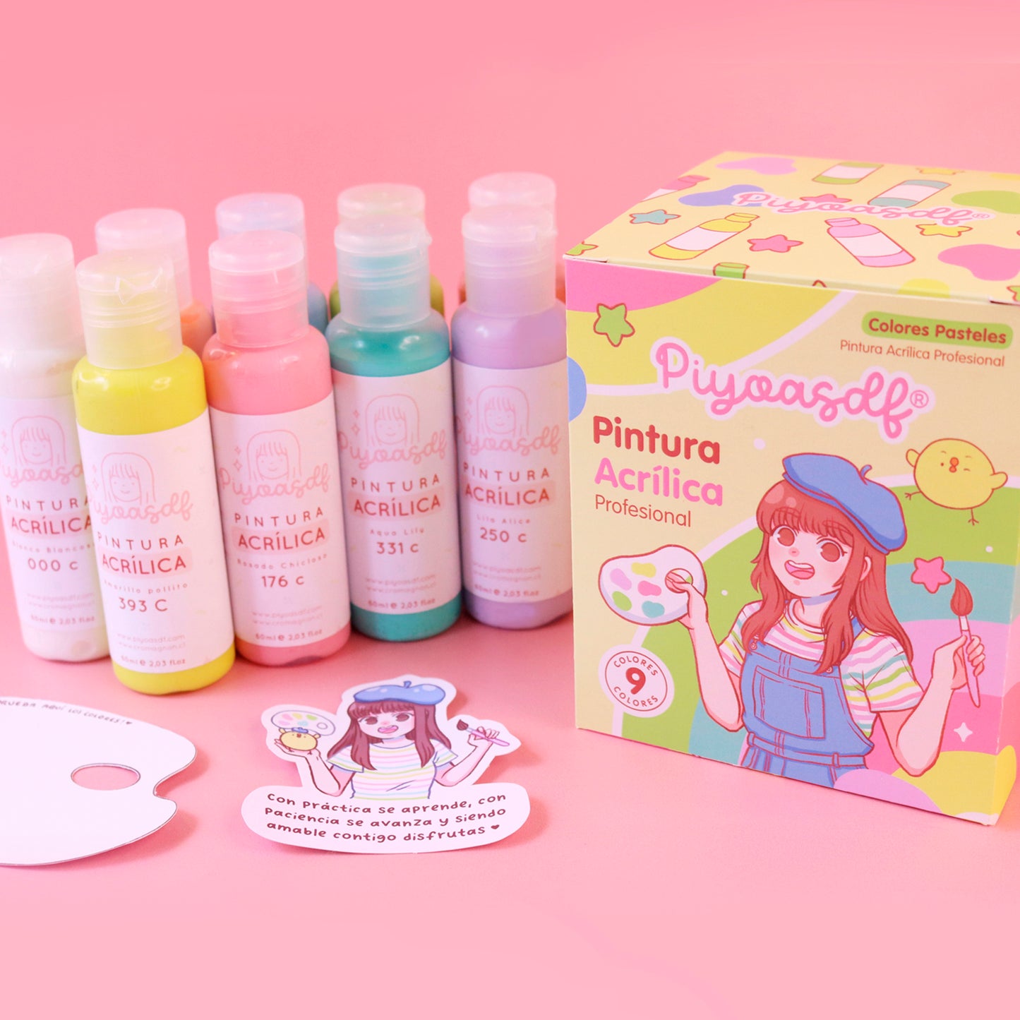 Pinturas acrílicas profesionales Piyoasdf (Set de 9 colores)