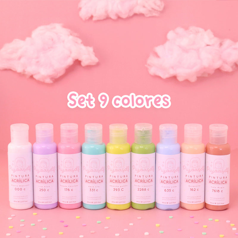 Pinturas acrílicas profesionales Piyoasdf (Set de 9 colores)